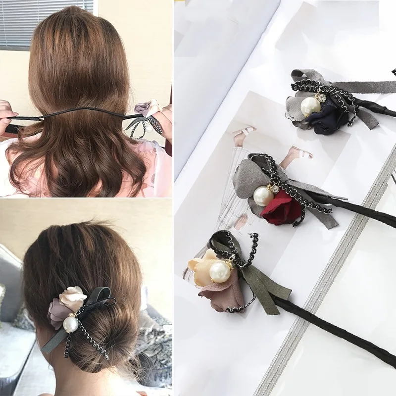 

Fluffy New Style Meatball Head Pearl Flower Hair Curler Headdress Shaper