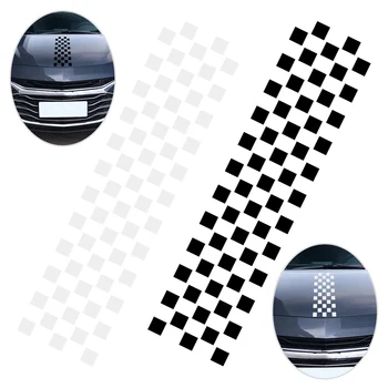 

CITALL 126x24.5 cm Racing Black White Chequered Flag Styling Vinyl Hood Decal Sticker Film Decoration