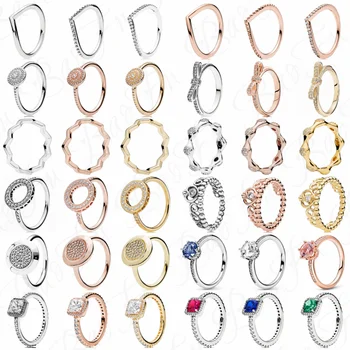 

Trendy 925 Sterling Silver Ring Classic Micro Label Name Crown Elegant Geometric Ring Suitable Original Ladies Exquisite Jewelry