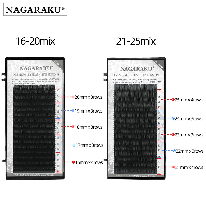 NAGARAKU Fast Ship 16rows/case 7~25mm mix premium natural synthetic mink individual eyelash extension makeup maquiagem cilios 2