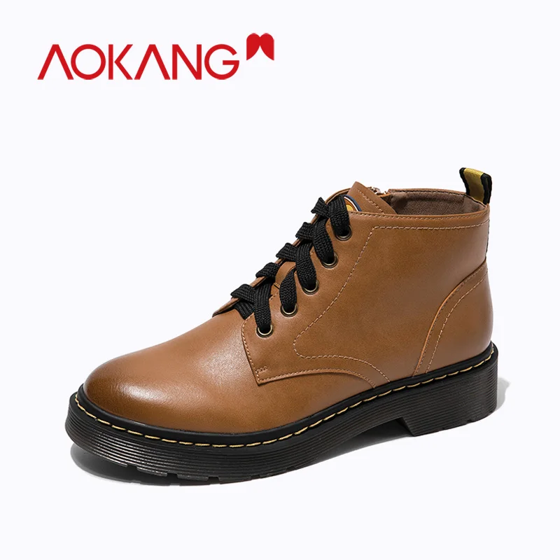 AOKANG/женские ботинки; брендовые зимние ботинки; Новинка года; модные удобные женские ботинки из искусственной кожи; короткие мартинсы в стиле панк - Цвет: 196422077