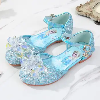 

Children Sandals Princess Girls Flat Sandals Rhinestone Glitter Sandals For Medium Big Kids Bow-knot Elsa Princess Hot