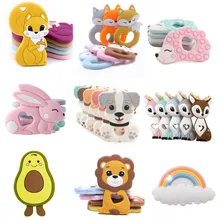 Sans BPA Silicone jouets de dentition de qualité alimentaire petite tige bricolage collier de dentition bébé douche cadeaux dessin animé animaux dentition faisons 1 pc 