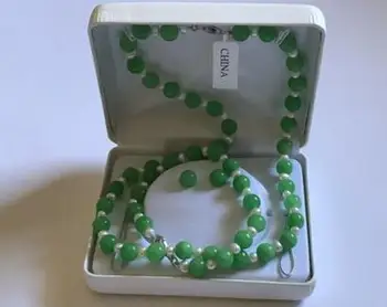 

Elegant Fashion Natural Green Jade Pearl 18” Necklace Bracelet Earrings Set no Box