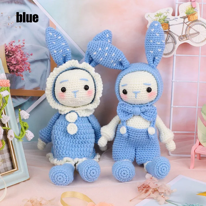 Hot Handmade Crocheted Wool Dolls Material Pack DIY Long Ears Rabbits Handmade Dolls L99
