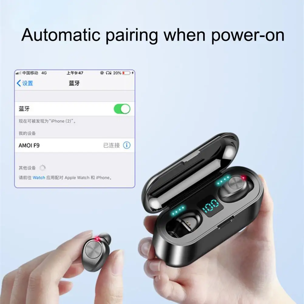 Mini Bluetooth 5.0 Earphone TWS Wireless Head phone Stereo Charging Bein Sport Headset with 2000mAh Power Earphones