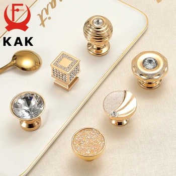 KAK Nordic Style Crystal Gold Cabinet Knob Single Hole Zinc Alloy Kitchen Handle Cupboard Door Pulls Drawer Knobs Hardware