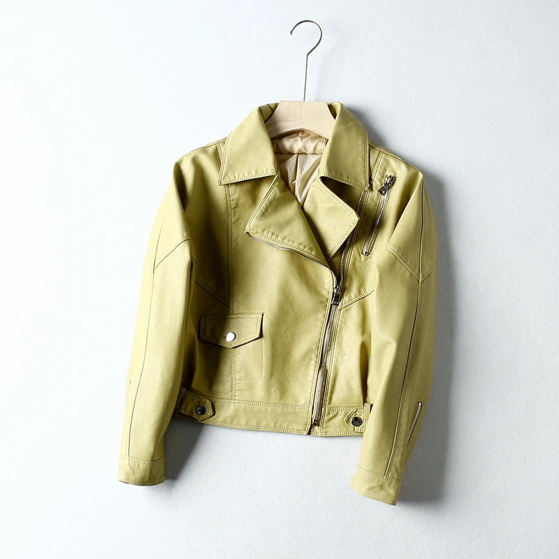 

Autumn Women Short Loose Washed Faux PU Soft Leather jacket Chaqueta Mujer 2020 Fashion Zipper Female Motorcycle Biker Outerwear