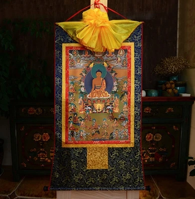 FYH 85*48 см 24 стиля Зеленая Тара четыре-armed Будда синий Thangka Скручивающиеся картины шелковая вышивка живопись - Цвет: 4