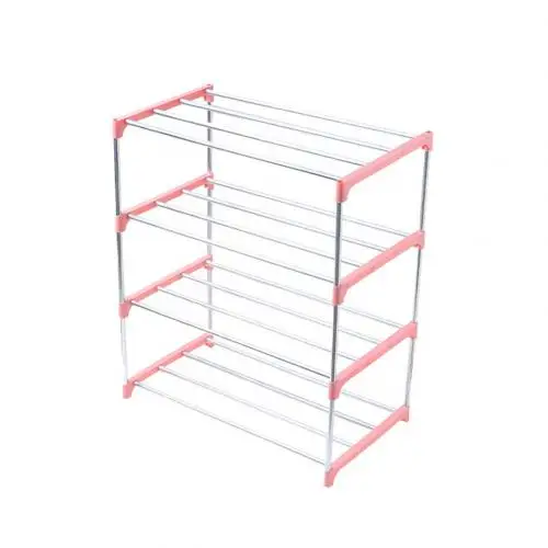 Розовый Stainless Steel 4 Layer Shoe Rack Shelf Organizer Pipe Holder Storage Container - Цвет: Розовый