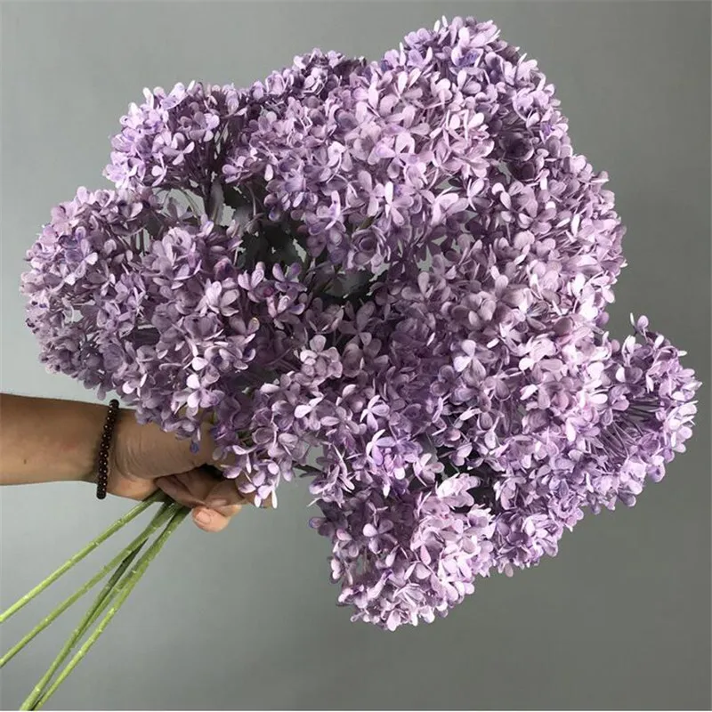 10Pcs Fake Retro Hydrangea(3 heads/piece) 24.41" Length Simulation Dandelion for Wedding Home Decorative Artificial Flowers