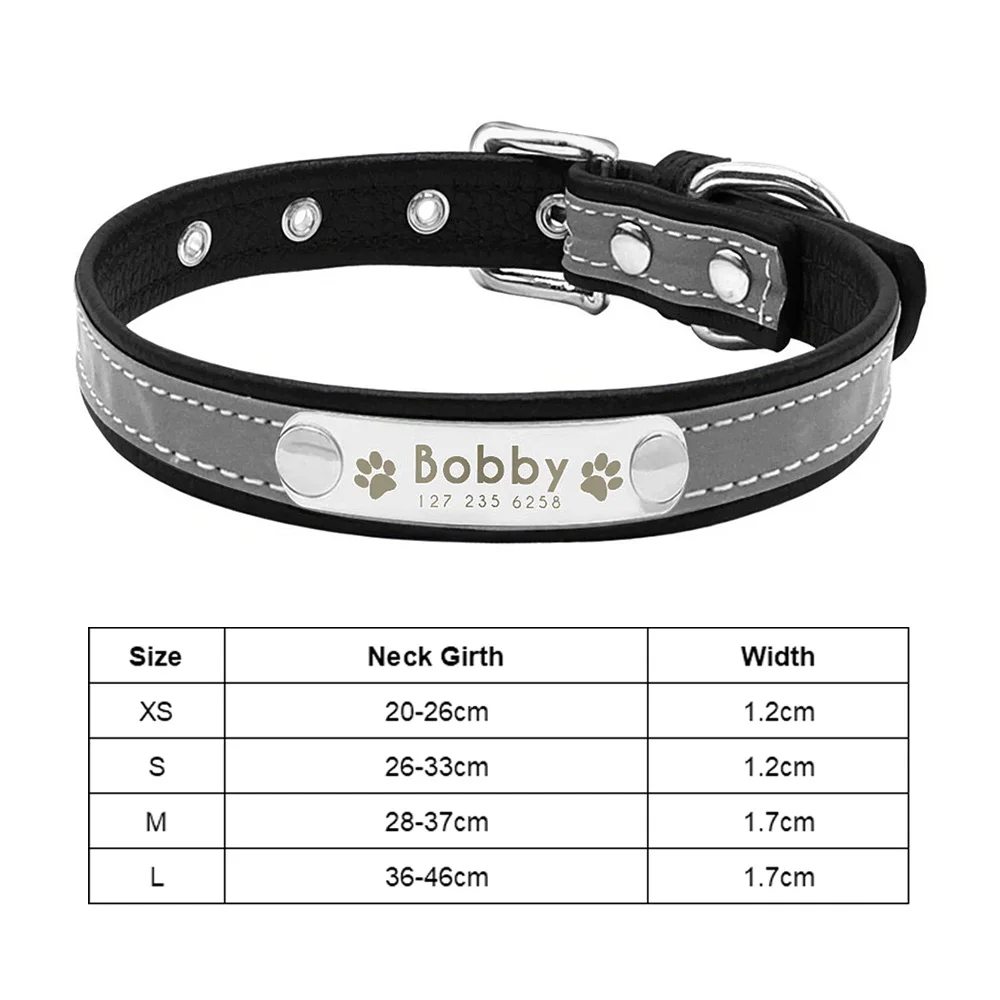 Personalized Dog Collar Leather Reflective Dogs Collar ID Engrave Custom Tag Engraved Puppy Large Dog Collars Pet accessories 