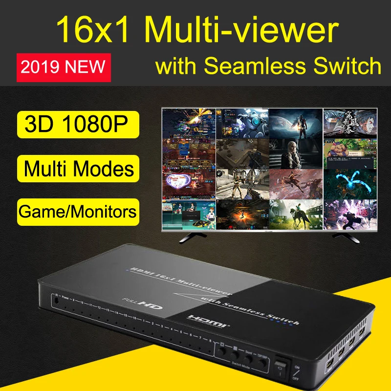 HDMI 16x1 Мульти просмотра бесшовный Переключатель HDMI видео коммутатор конвертер HD 1080P 16 в 1 из ПК HDTV DNF подземелье движущийся кирпич игра