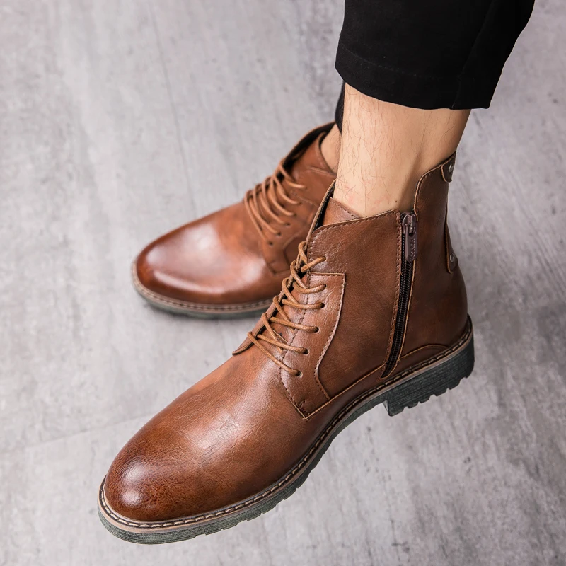 Мужская обувь повседневные кожаные лоферы с высоким берцем мужские классические