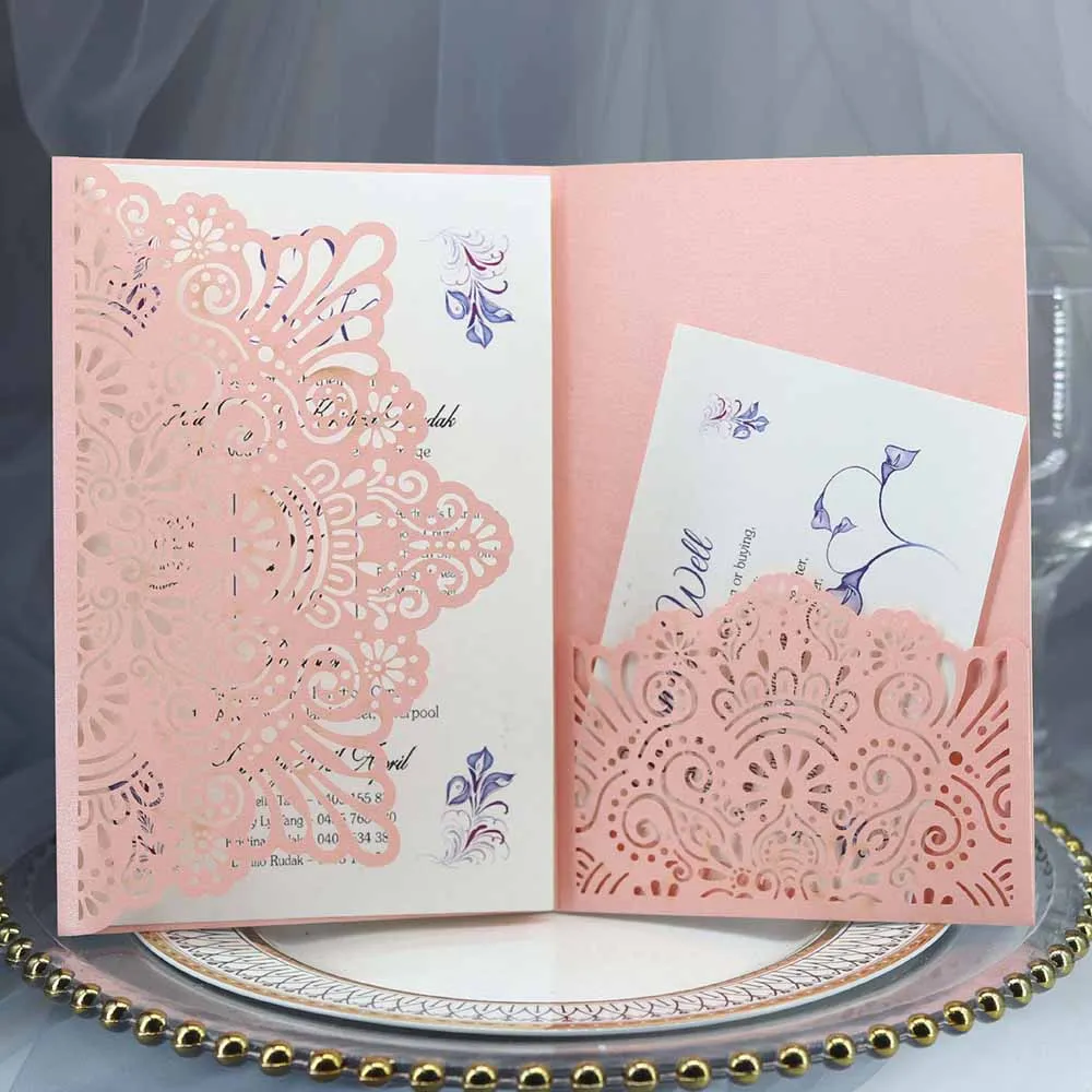  10pcs Wedding Invitations Lace Pattern Cards Laser Cut Paper Cards Announcement Greeting Postcards  - 4.00044E+12