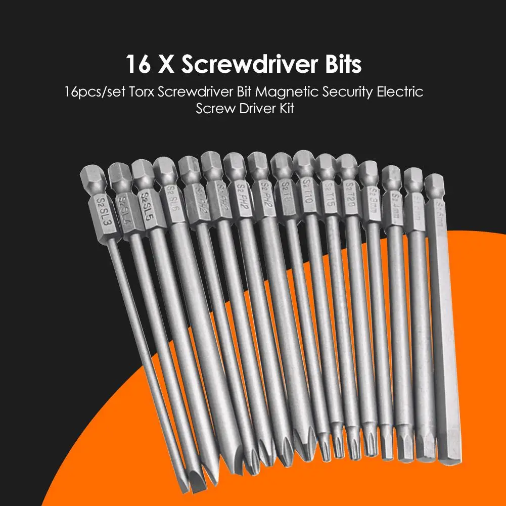 Drill Screwdriver Bit Drill Bits Drill Bit 6 8 10 16pcs set 100mm Alloy Steel S2 Slotted Phillips Professional Screwdriver Bits Straight Cross Head Batches Hand Tools