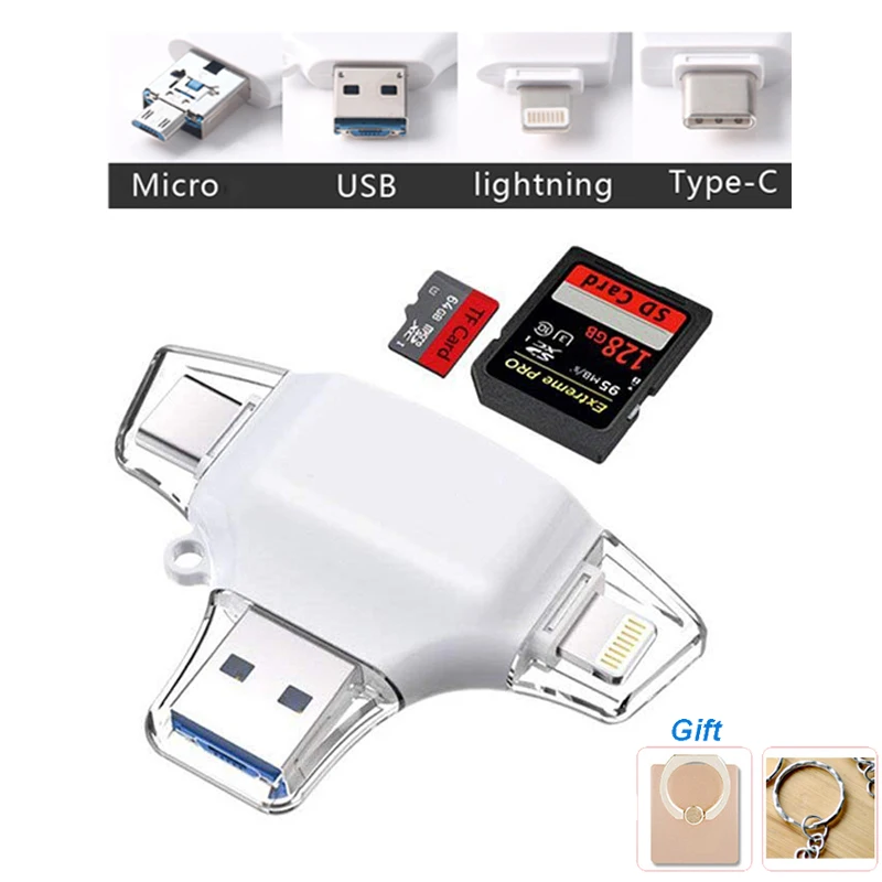 4 в 1 type-C Micro SD кард-ридер адаптер Lightning для iPhone Android iPad MacBook USB OTG флэш-ридер памяти расширение Телефона