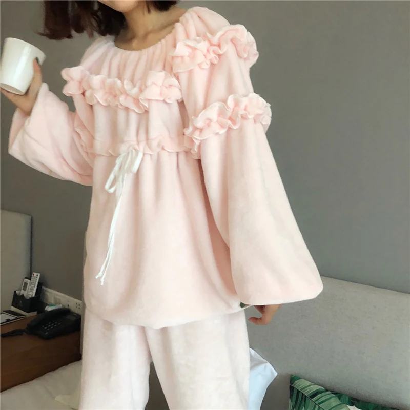 Женская милая Пижама, комплект пижамы кавай, японский Kawaii, свободные, осень и зима, новые пижамы, студенческие плюшевые пижамные штаны, одежда для сна