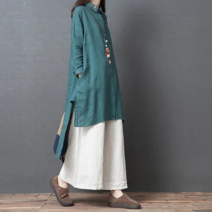 

2019 Spring New Style Korean-style Loose And Plus-sized WOMEN'S Dress-Style Cotton Linen Long-sleeved Shirt Dress Women's Front