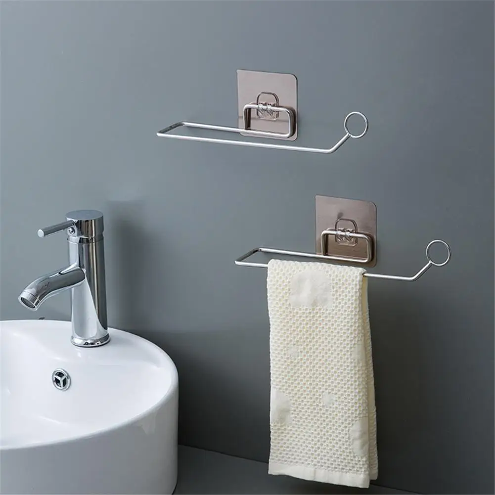 Stainless Steel Shelf Kitchen Towel Rack Bathroom Paper Towel Holder Punch Free Anti-rust Toilet Storage Rack Creative Minimali