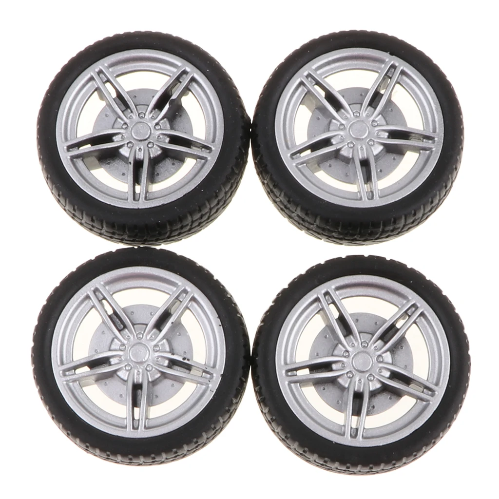 4 Pieces 40mm 5-Spoke Wheel Rim & Rubber Tyres For RC Racing Car DIY Kits