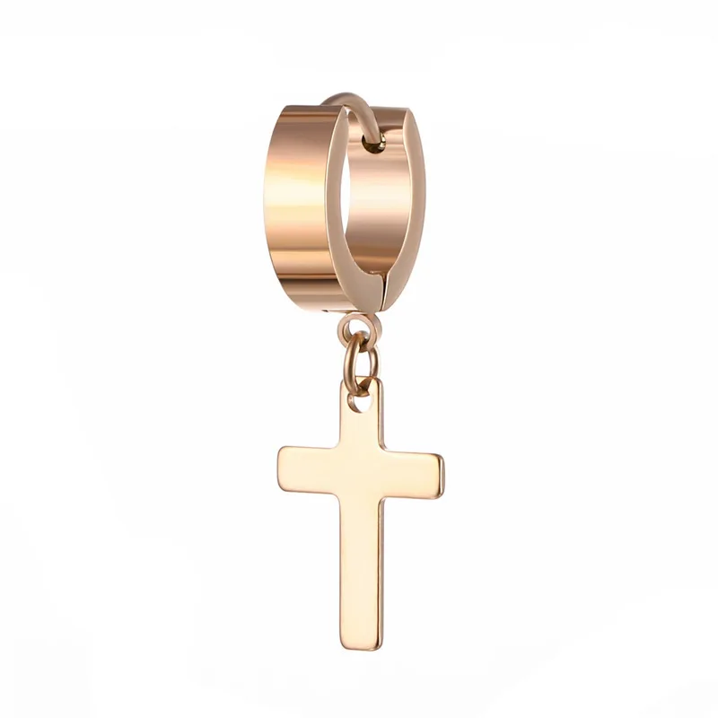 Punk Earrings Men Stainless Steel Dropping Cross Gothic Rock for Women