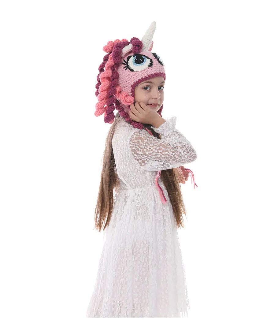 New Unicorn Knit Hat for Girls Cap Animals Kids Winter Hats Cartoon Unicorn Baby Caps Ponytail Beanie Kids Under 6 Year Old