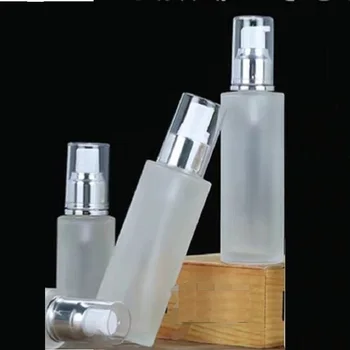 

Frosted Glass Bottle 100ml Lotion Pump Bottle Silver Mist Spray Cosmetic Packaging Container Silver Pump Empty Bottles 10pcs