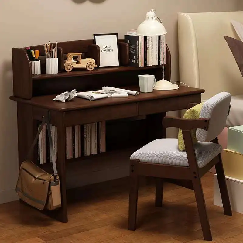 

Northern European-Style Solid Wood Desktop Computer Desk Japanese Style with Bookshelf Office Desk Children Students Writing Des