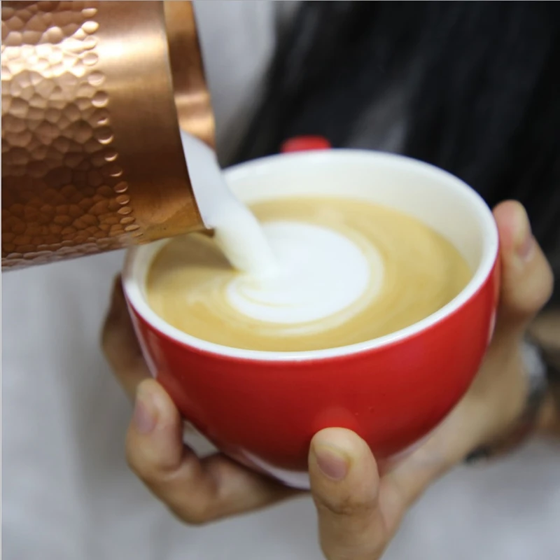 1Pc 400Ml Pure Copper Hand Made Embossing Milk Pitcher/Jug Latte Art Pitcher Tea Cup for Barista