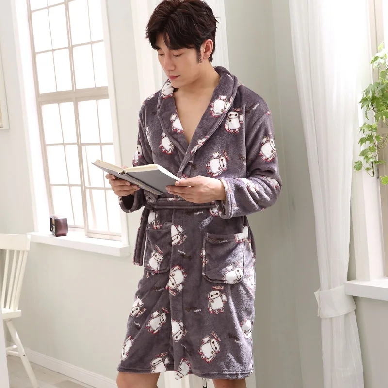 Men Robe 4 Одежда для сна для влюбленных; домашняя одежда с принтом; мягкая удобная Пижама; Зимний толстый теплый халат; платье; женский фланелевый Халат-кимоно - Цвет: Men Robe 4