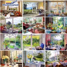 PhotoCustom DIY landscape Paint By Number Kits Home Decor Pictures By Numbers Window On Canvas Wall decor