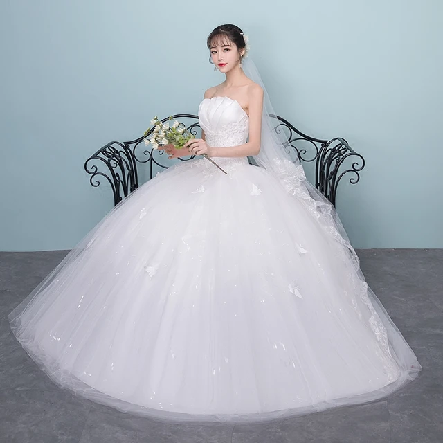 Train wedding dress bride ball gowns new princess bra simple lace up plus  size wedding dresses