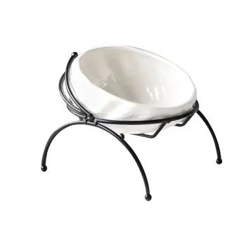 

Ceramic Cute Cat Puppy Feeding Drinking Bowls Anti-skid Water Feeders with Bracket to Protect the Spine