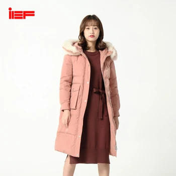 

IEF Winter Causal Loose Fur Collar Mid-Long Style Women Down Jacket Hoodies Solid Color 0801Y-D7727-
