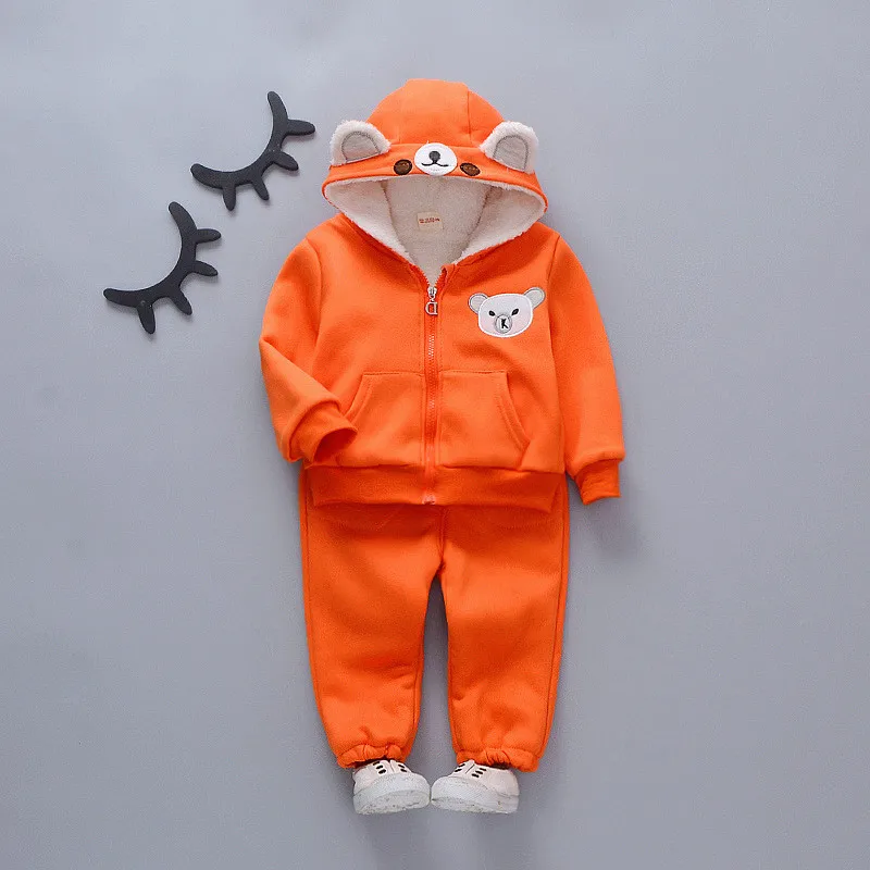 YUQI XIONG ORANGE Модные Демисезонный одежда для малышей с изображением мультипликационных персонажей для детей куртка с капюшоном и штаны 2 шт./компл. одежда для малышей из хлопка; спортивные костюмы для младенцев - Цвет: YUQI XIONG ORANGE