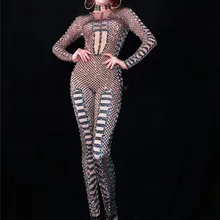 Для женщин черный Стразы стрейч комбинезон Для женщин певица большие камни костюм наряд для дня рождения бар Ds танцевальное шоу леггинсы