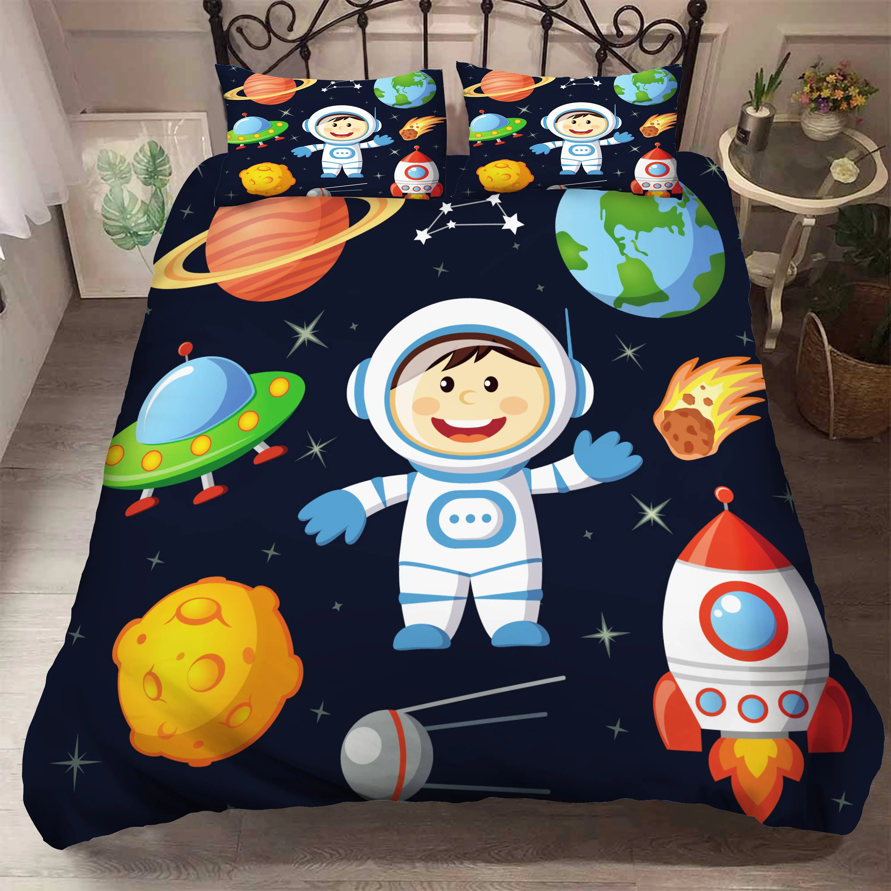 3D Bedding Set Space Astronaut Duvet Cover with Pillow Cover Bedding Set for Kids Bedroom Decor  Boys Bedding Set  Linen Sheets 4