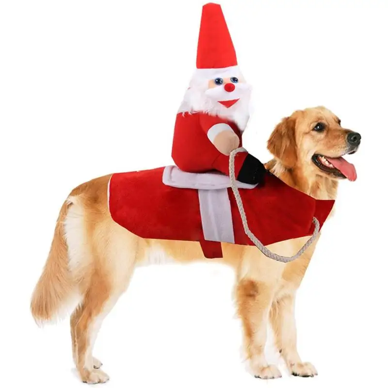 Pet Dog Cat Christmas Clothes Coral Velvet Santa Claus Riding Xmas Party Costume Kitten Puppy Clothes Costume Dog Cat Supplies