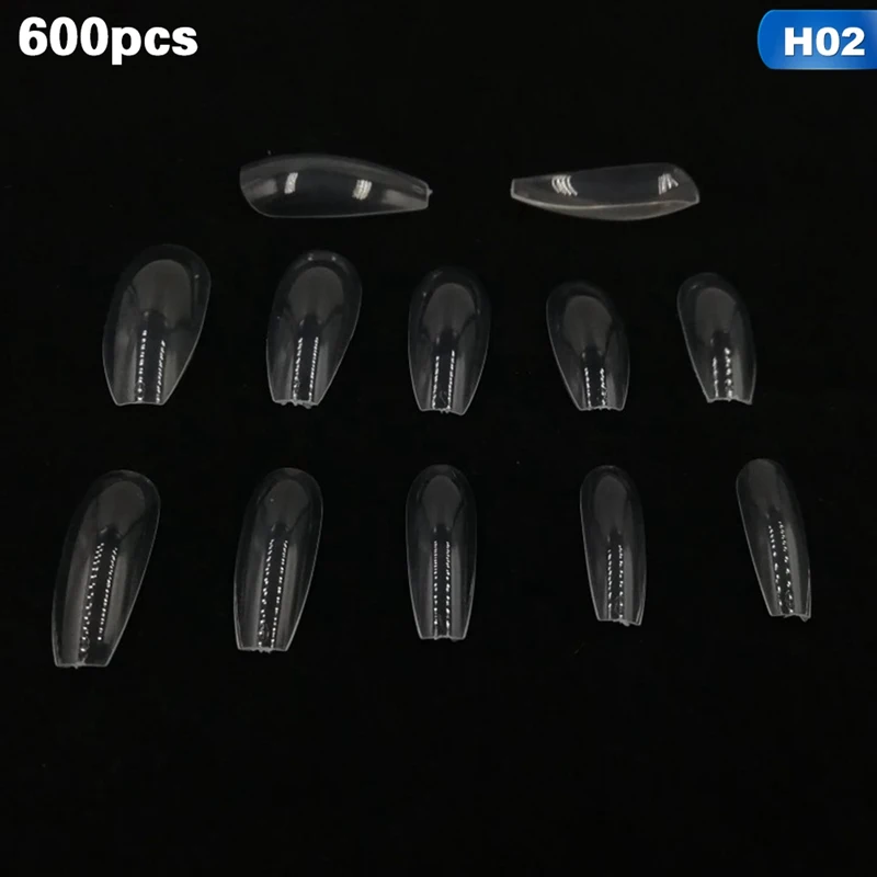 600/120pcs/Bag Ballerina Nail Tips Transparent/Natural False Coffin Nails Art Tips Flat Shape Full Cover Manicure Fake Nail Tips