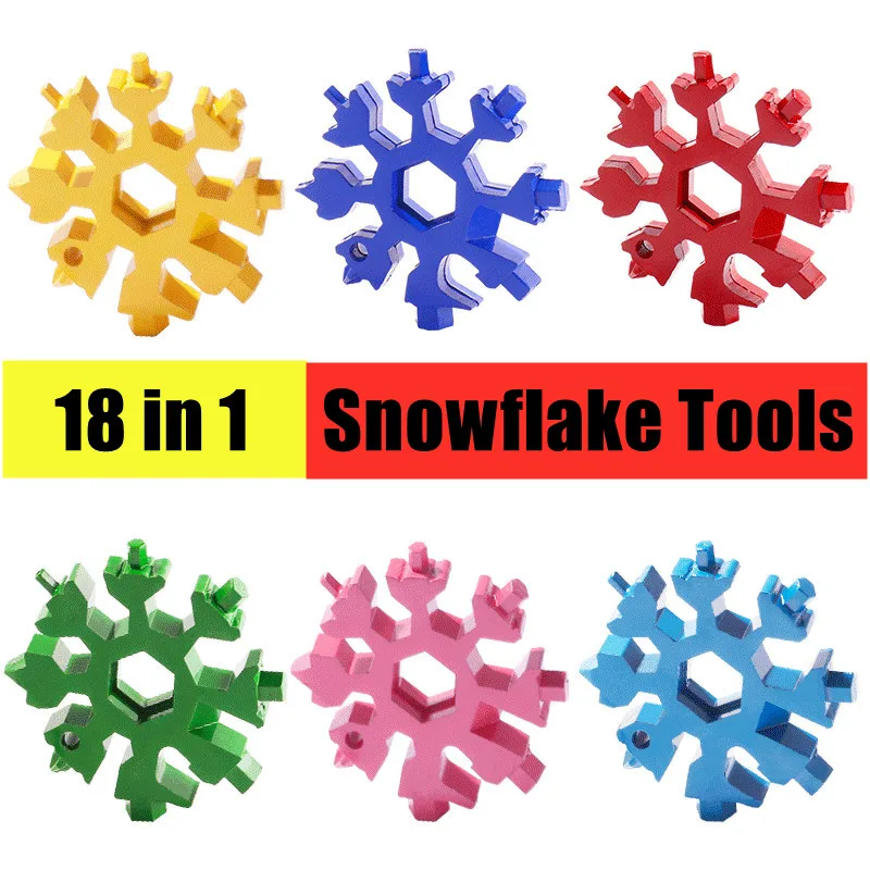 

18 In 1 Snowflake Tools 6 Colors Multifunction Screwdriver Key Chains Multi-color Fashion Popular Key Chain Gift For Friends