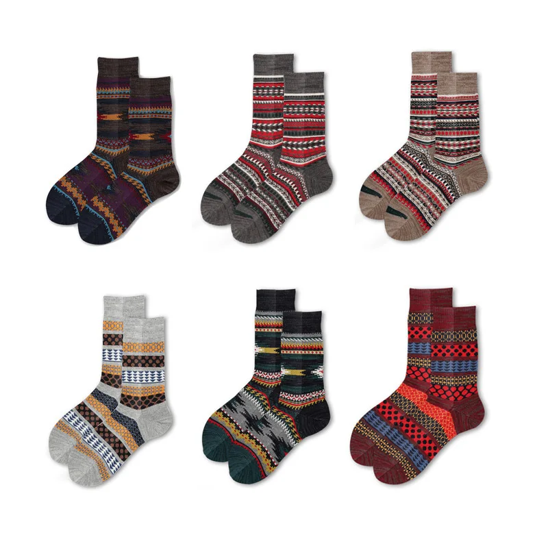

Autumn and winter Hit Color funny happy unisex socks ethnic style thick line retro khaki handmade boneless socks novelty gift