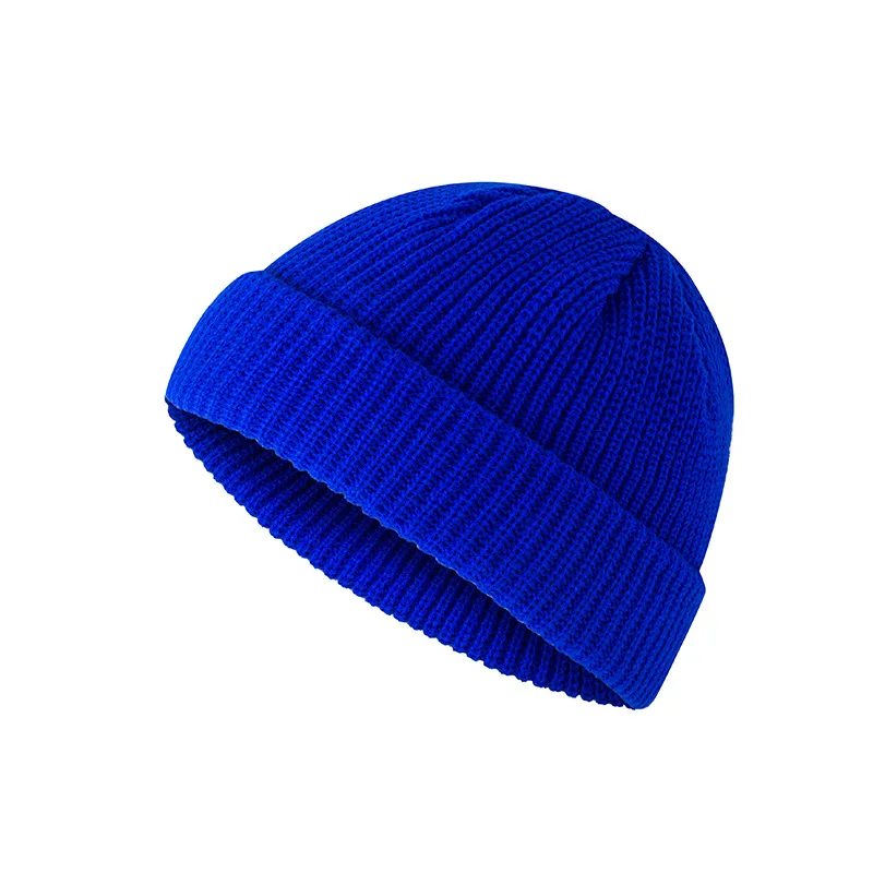 Шапки без полей, шапка в стиле хип-хоп, шапка с черепом, уличная вязаная шапка для женщин и мужчин, акрил, унисекс, повседневная однотонная шапка с тыквой, переносная шапка с дыней, зимняя - Цвет: Синий