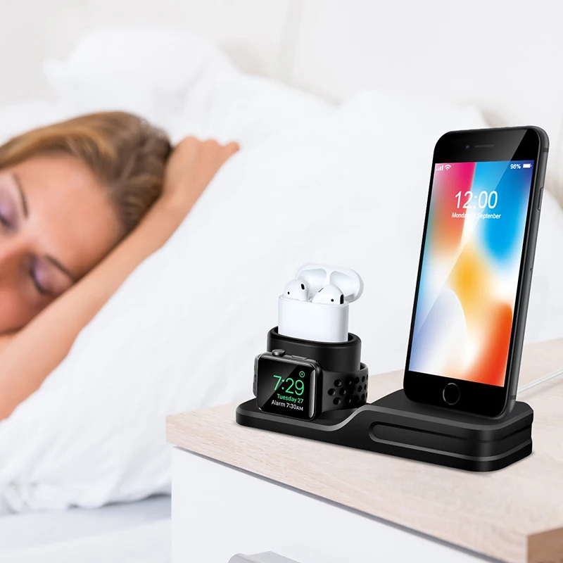 3 in 1 Charging Dock Holder For Iphone 11 pro 10 XR X 8 7 6 Silicone charging stand Dock Station For Apple watch Airpods