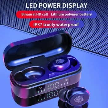 

M8 Touch Digital Display Bluetooth Headset Dual Handle Bluetooth Headset with Charging Compartment Bluetooth Headset Earplug Blu