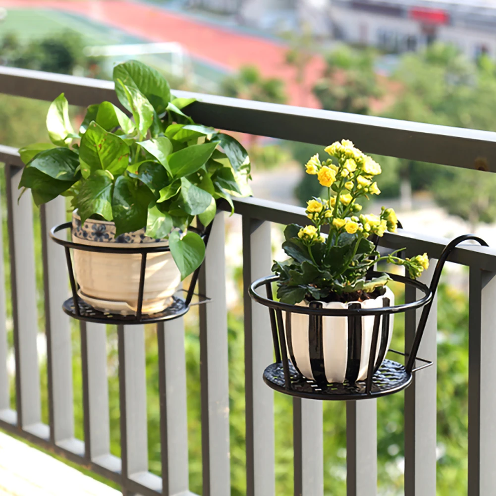 Metal Iron Flower Pot Hanging Balcony Plant Holder Fence Pots Garden Decor US