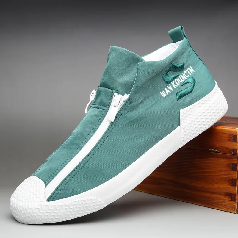 Кеды мужские холщовые повседневные кроссовки на молнии нескользящая подошва