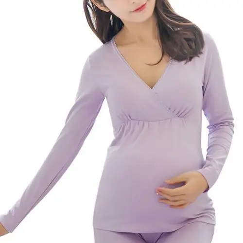 XXL Purple Пижама для кормящих мам; комплект с v-образным вырезом и длинными рукавами для беременных; Штаны для грудного вскармливания - Цвет: XXL Purple