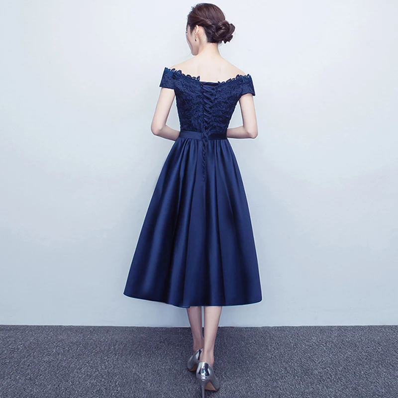 Пром платье, с вырезом лодочкой средней длины сатин Vestidos de gala с открытыми плечами Для женщин вечерние ночные платья без рукавов для выпускного бала