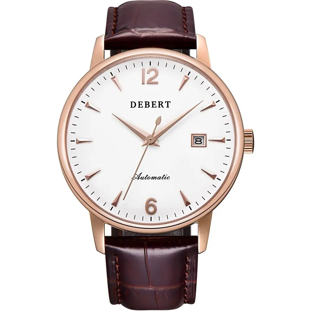 Gold case white dial Deberg 40 мм сапфировое стекло кожаный ремень роскошь Топ бренд Мужские часы механические Автоматические Дата relogio masculino платье мужские часы - Цвет: Gold case white dial